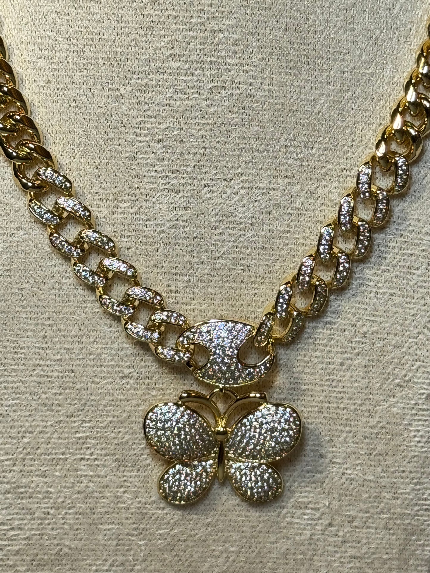 Butterfly Cuban Link Necklace and Bracelet Set