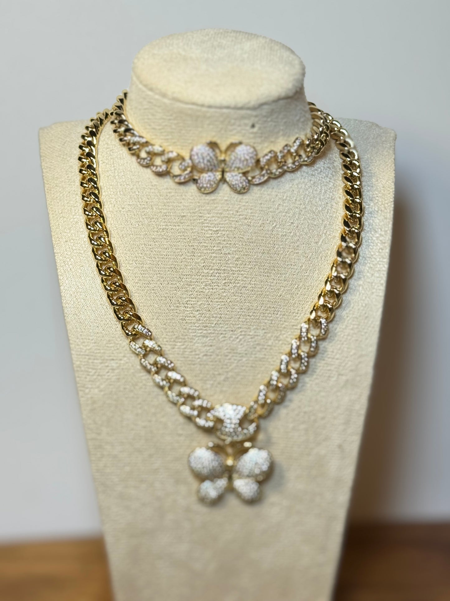 Butterfly Cuban Link Necklace and Bracelet Set