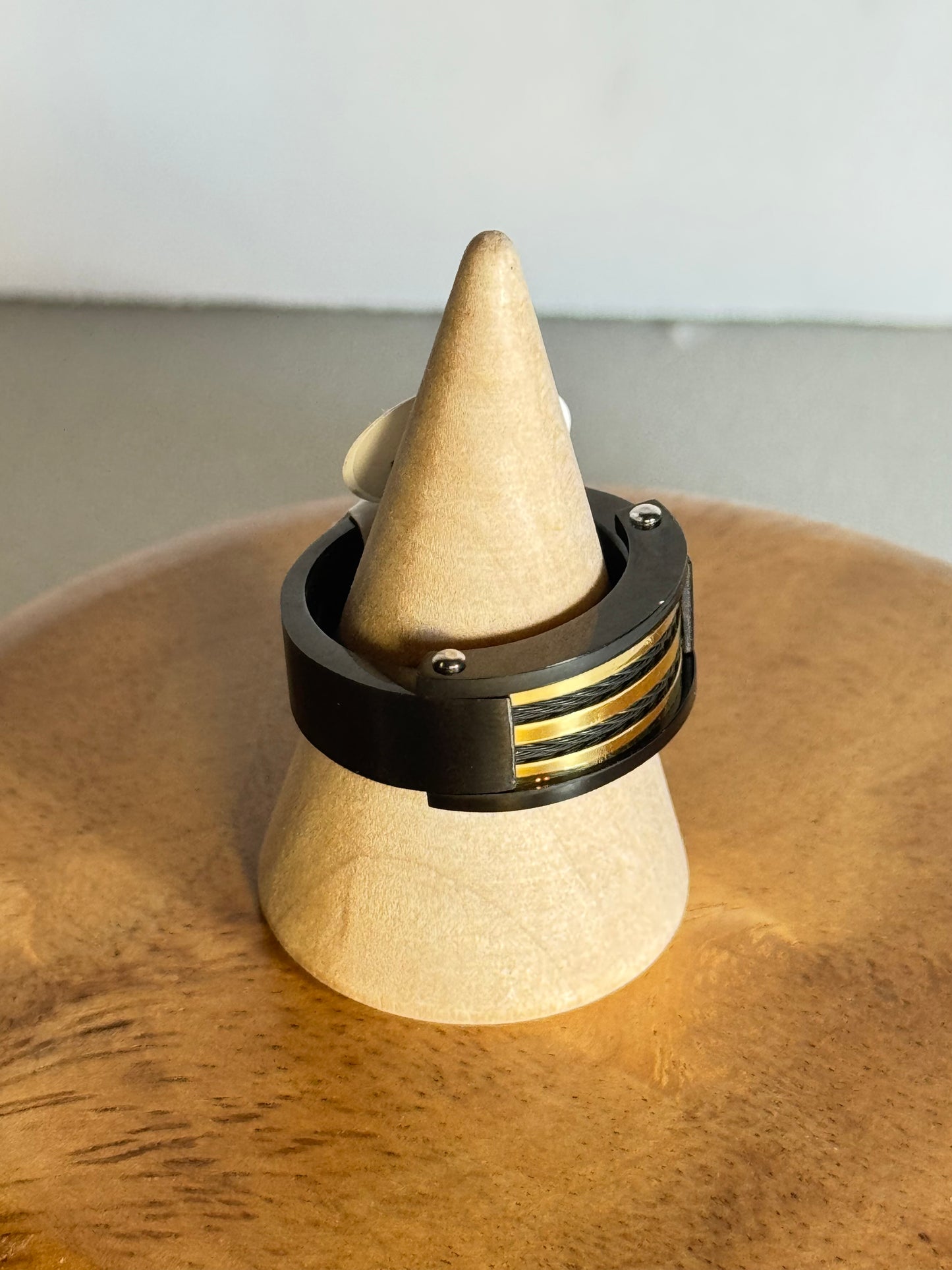 Black and Gold Stainless Steel Statement Ring