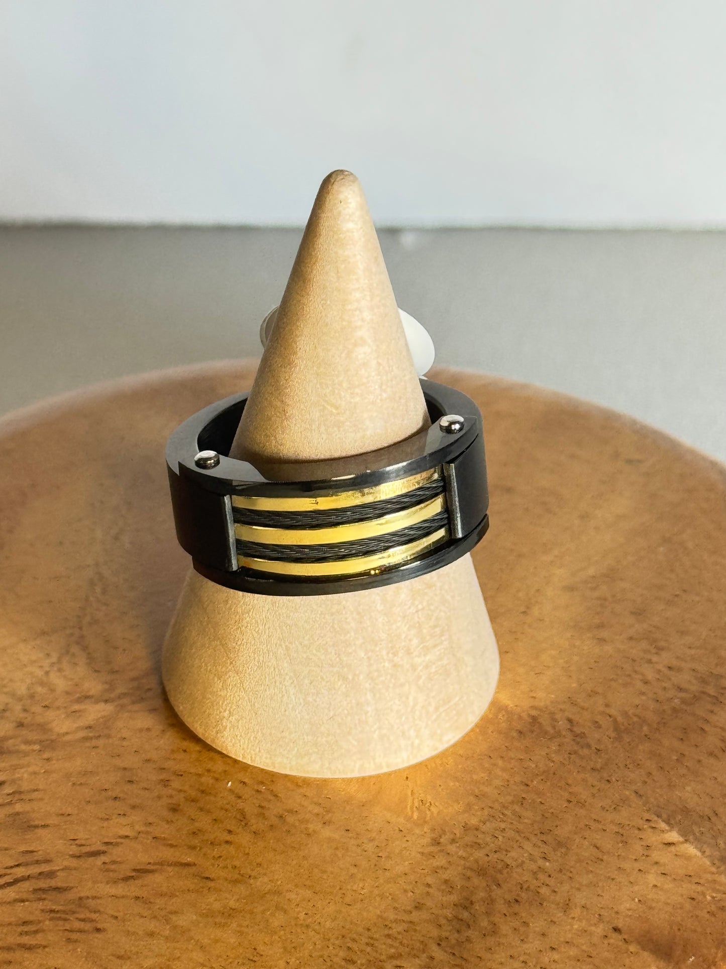 Black and Gold Stainless Steel Statement Ring