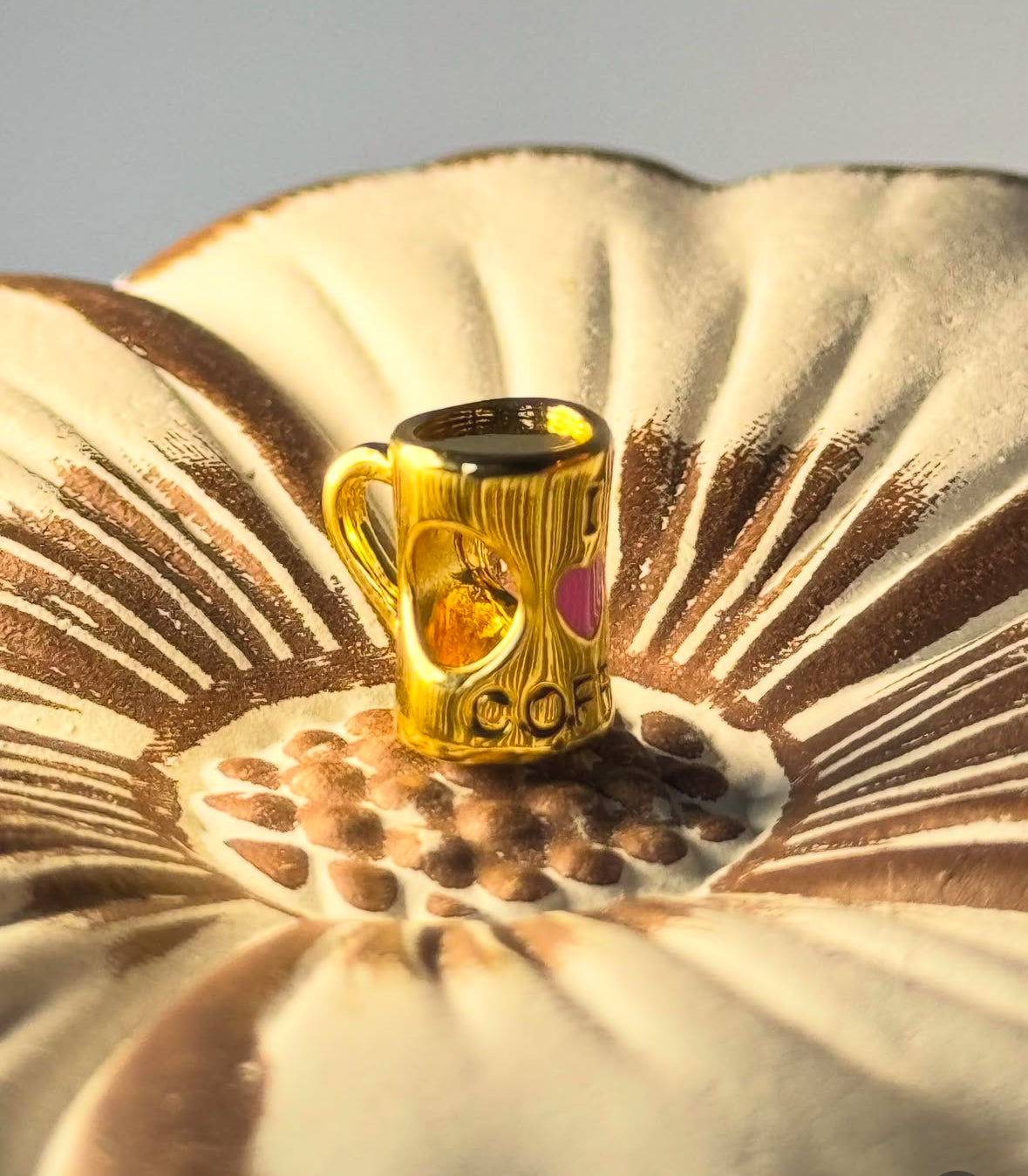14K Gold Filled Beaded Necklace with Coffee Mug Pendant