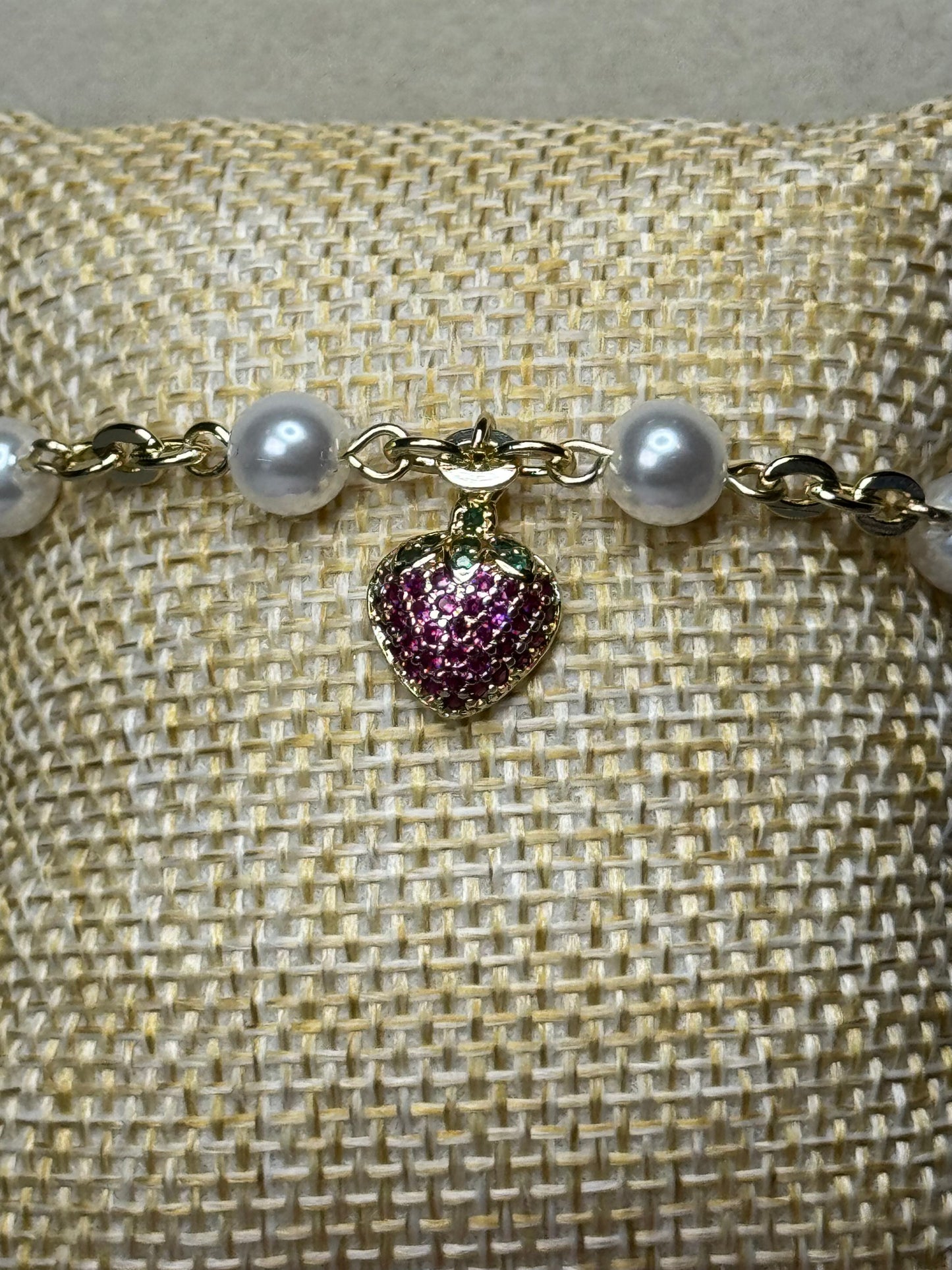 Pearl & Strawberry Charm Bracelet
