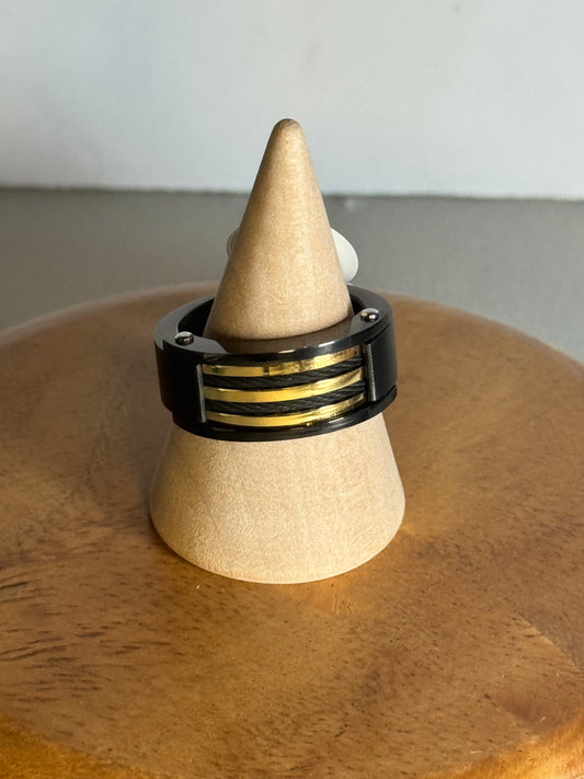 Black and Gold Stainless Steel Statement Ring