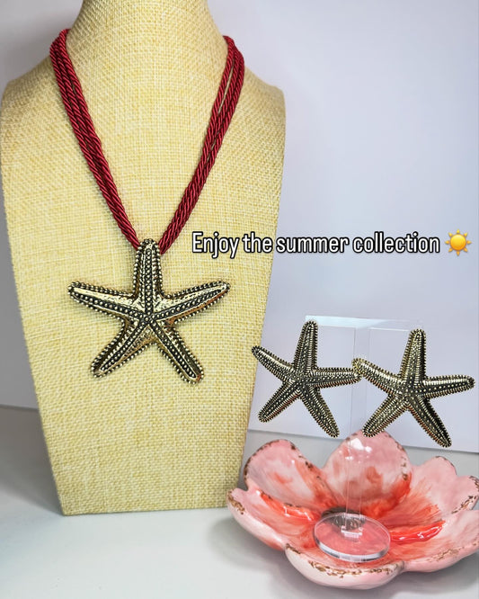 Starfish cord necklace and earrings set