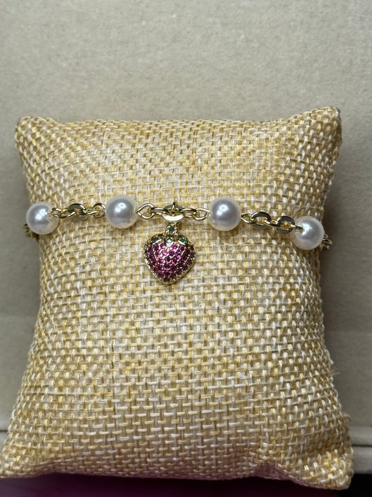 Pearl & Strawberry Charm Bracelet
