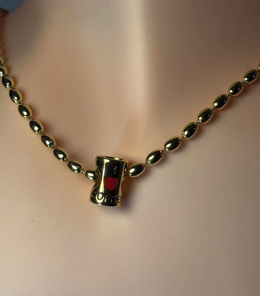14K Gold Filled Beaded Necklace with Coffee Mug Pendant